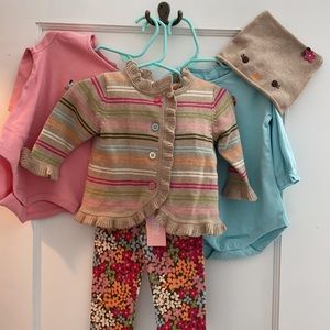 6-12 *vintage* Gymboree Owl 5 piece lot cardigan + hat + bodysuits new old stock